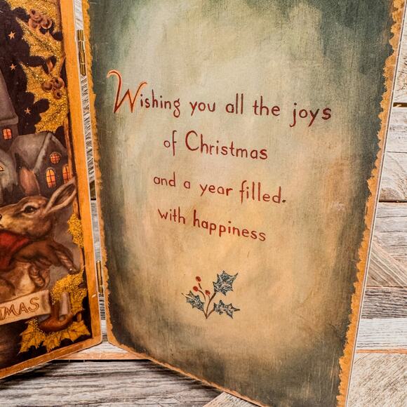 1980’s Vintage Old World Style Father Christmas Folding Tabletop Plaque - Picture 5 of 9